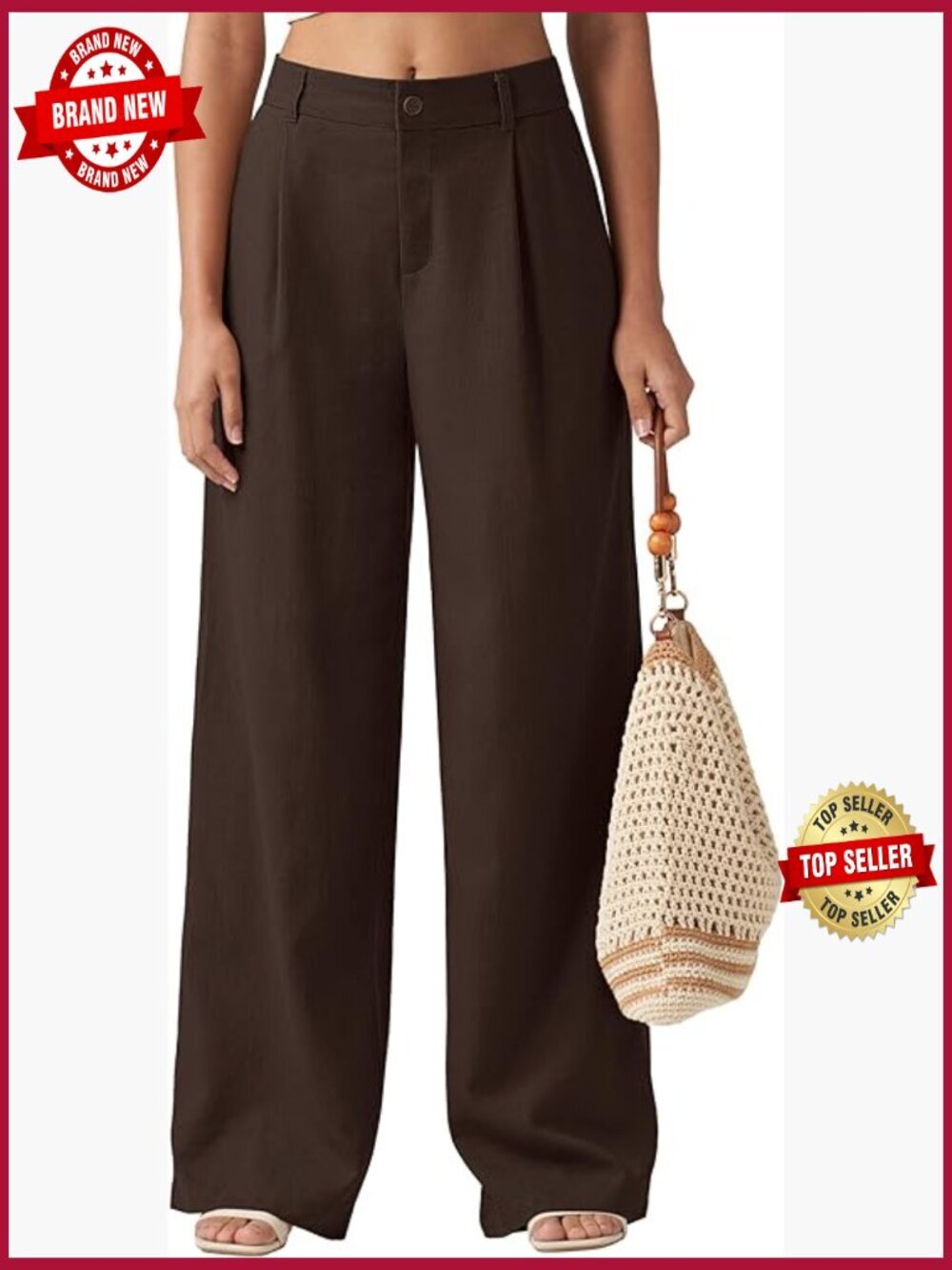 Wide Leg Linen Blend Pants with Pockets - Work Casual Palazzo